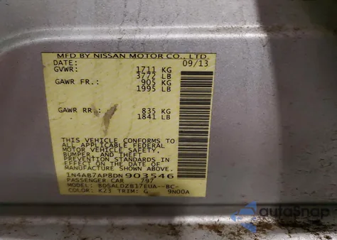 2013 Nissan Sentra S z USA, uszkodzony, nr VIN 1N4AB7AP8DN903546